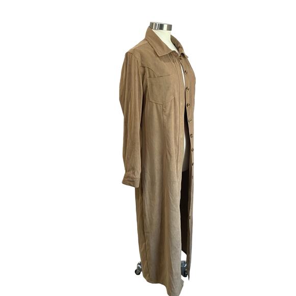 Vintage Joanna Tan Soft Midi Shirt Dress Button Down Long Sleeve Duster Sz M - Picture 4 of 11